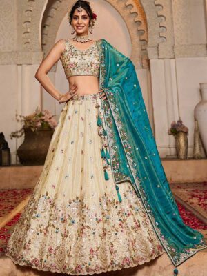 Cream Color Tissue Lehenga Choli