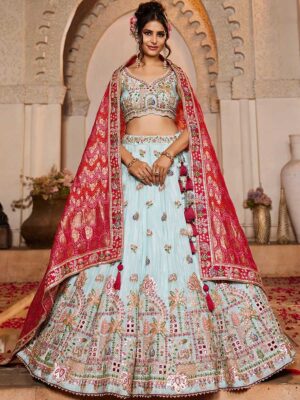 Sky Blue Color Tissue Lehenga Choli