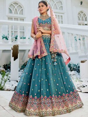 Teal   Color Tissue Lehenga Choli