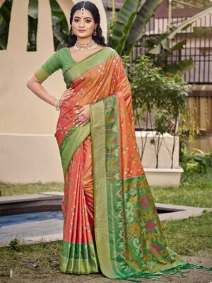 Orange Color Pochampalli Silk Saree