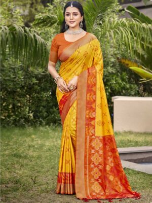 Yellow Color Pochampalli Silk Saree