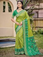 Parrot Green Color Pochampalli Silk Saree