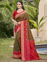 Brown Color Pochampalli Silk Saree