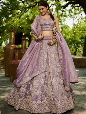 Lavender Color Tissue Lehenga Choli