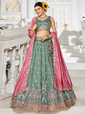 Sea Green Color Tissue Lehenga Choli