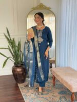 Teal Blue Color Readymade Salwar Suit