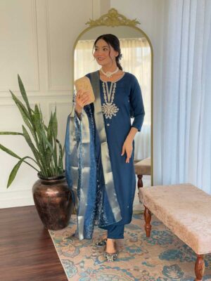 Teal Blue Color Readymade Salwar Suit