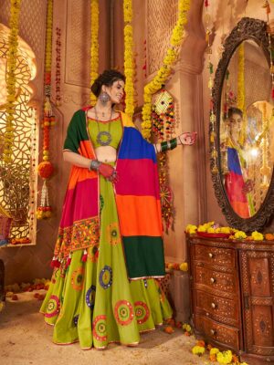 Green Color Viscose Cotton Lehenga Choli