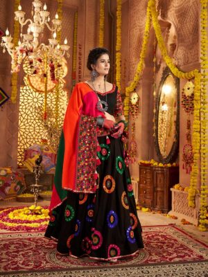 Black Color Viscose Cotton Lehenga Choli