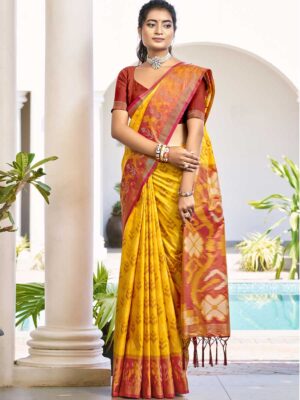 Yellow Color Pochampalli Silk Saree
