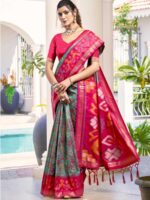Grey Color Pochampalli Silk Saree