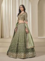 Mahendi Color Chinon Silk Lehenga Choli