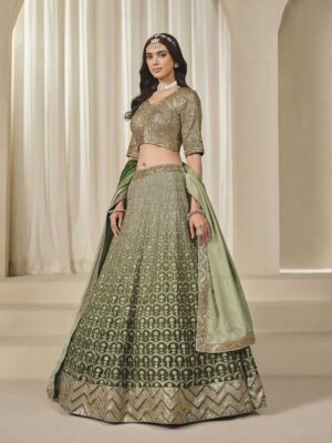 Mahendi Color Chinon Silk Lehenga Choli
