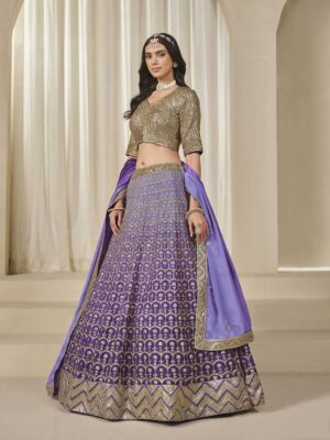 Purple Color Chinon Silk Lehenga Choli