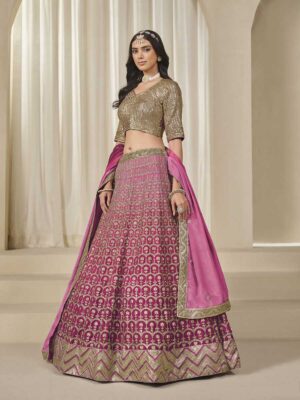 Pink Color Chinon Silk Lehenga Choli
