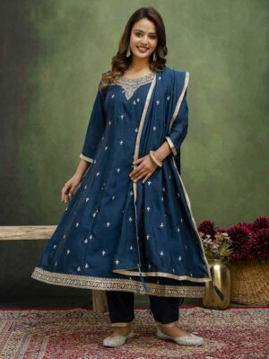 Teal Blue Color Readymade Salwar Suit