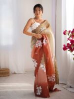 Choco/Orange Color Crunchy Crush Saree