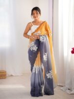 Orange/Grey Color Crunchy Crush Saree