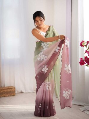 Pista/Wine Color Crunchy Crush Saree
