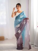 Sky Blue/Grey Color Crunchy Crush Saree