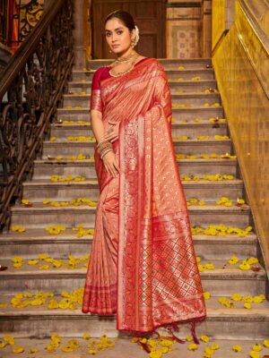 Peach Color Banarasi Silk Saree
