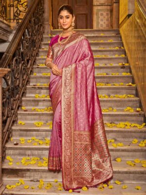Light Pink Color Banarasi Silk Saree