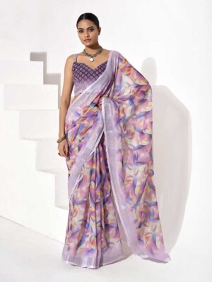 Purple Color Cotton Blend Saree