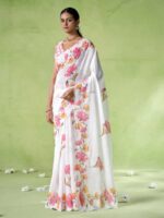 Off White Color Cotton Blend Saree