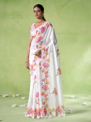 Off White Color Cotton Blend Saree