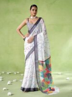 Off White Color Cotton Blend Saree