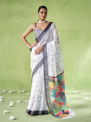 Off White Color Cotton Blend Saree