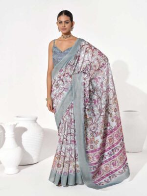 Grey Color Cotton Blend Saree