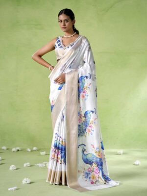 Off White Color Silk Blend Saree