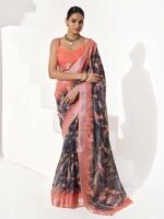 Black Color Cotton Blend Saree