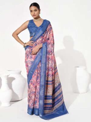 Blue Color Cotton Blend Saree
