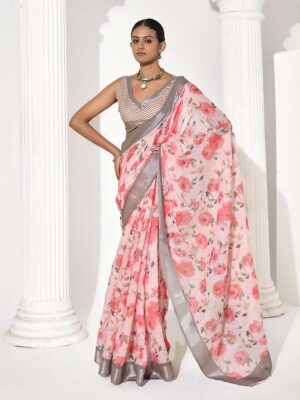 Pink Color Cotton Blend Saree
