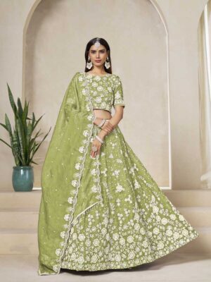 Pista Color Gold Crush Lehenga Choli