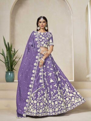 Lavender Color Gold Crush Lehenga Choli