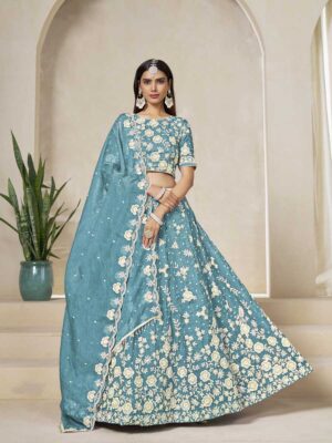 Sea Green Color Gold Crush Lehenga Choli