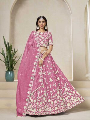 Pink Color Gold Crush Lehenga Choli