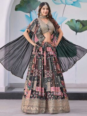 Black Color Chinon Silk Lehenga Choli