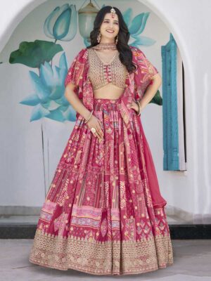 Pink Color Chinon Silk Lehenga Choli