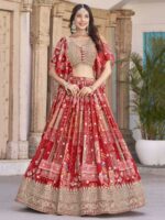 Red Color Chinon Silk Lehenga Choli