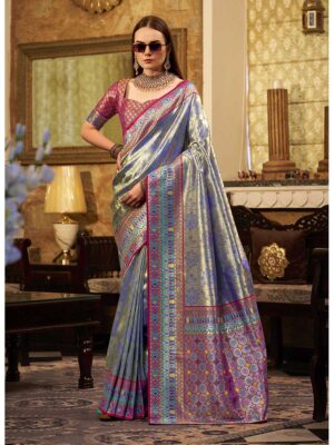 Blue Color Tissue Silk Saree