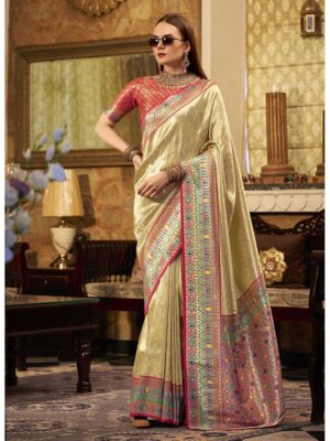 Beige Color Tissue Silk Saree