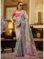 Grey Color Tissue Silk Saree