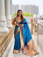 Teal Blue Color Paithani Silk Saree