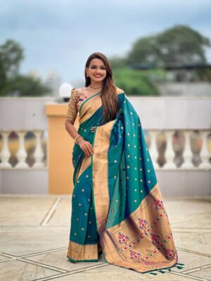 Rama Color Paithani Silk Saree