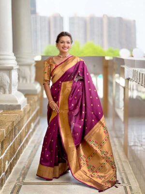 Wine Color Paithani Silk Saree