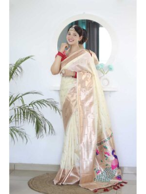 Cream Color Paithani Silk Saree